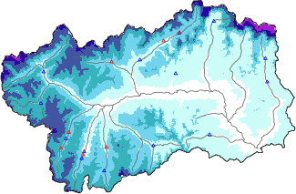 Snow depth + automatic weather station data (AWS) + Modello 1 AINEVA (MOD1) data below 2000 m