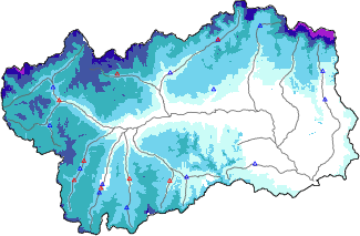 Snow depth + automatic weather station data (AWS) + Modello 1 AINEVA (MOD1) data below 2000 m