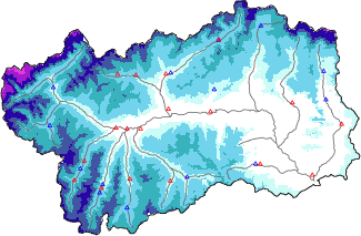 Snow depth + automatic weather station data (AWS) + Modello 1 AINEVA (MOD1) data below 2000 m