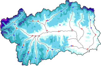 Snow depth + automatic weather station data (AWS) + Modello 1 AINEVA (MOD1) data below 2000 m