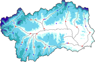 Snow depth + automatic weather station data (AWS) + Modello 1 AINEVA (MOD1) data below 2000 m