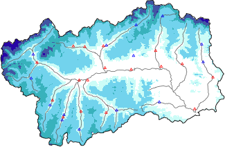 Snow depth + automatic weather station data (AWS) + Modello 1 AINEVA (MOD1) data below 2000 m