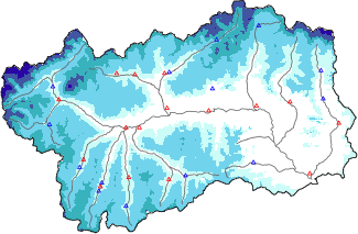 Snow depth + automatic weather station data (AWS) + Modello 1 AINEVA (MOD1) data below 2000 m