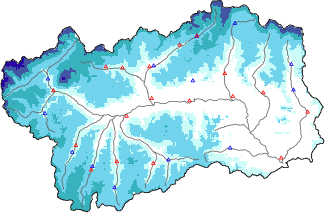 Snow depth + automatic weather station data (AWS) + Modello 1 AINEVA (MOD1) data below 2000 m