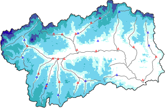 Snow depth + automatic weather station data (AWS) + Modello 1 AINEVA (MOD1) data below 2000 m