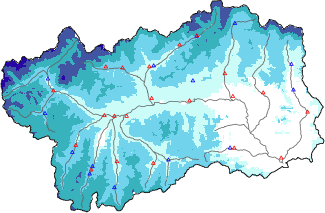 Snow depth + automatic weather station data (AWS) + Modello 1 AINEVA (MOD1) data below 2000 m