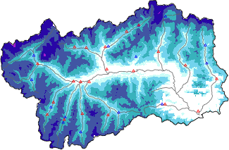 Snow depth + automatic weather station data (AWS) + Modello 1 AINEVA (MOD1) data below 2000 m