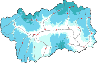 Neige fra&icirc;che dans les derni&egrave;res 72h + donn&eacute;es Modello 1 AINEVA (MOD1)