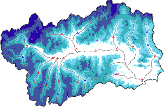 Hauter de neige + donn&eacute;es de station automatiques (AWS) + donn&eacute;es Modello 1 AINEVA (MOD1) au-dessous de 2000 m