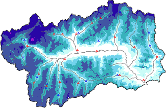 Altezza neve al suolo + dati stazioni automatiche (AWS) e Modelli 1 AINEVA (MOD1) sotto i 2000 m