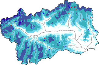 Altezza neve al suolo + dati stazioni automatiche (AWS) e Modelli 1 AINEVA (MOD1) oltre i 2000 m