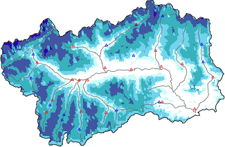 Altezza neve al suolo + dati stazioni automatiche (AWS) e Modelli 1 AINEVA (MOD1) sotto i 2000 m