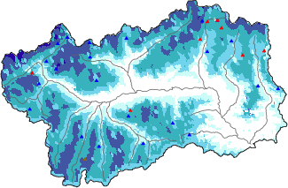 Altezza neve al suolo + dati stazioni automatiche (AWS) e Modelli 1 AINEVA (MOD1) oltre i 2000 m