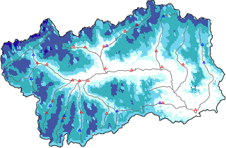 Altezza neve al suolo + dati stazioni automatiche (AWS) e Modelli 1 AINEVA (MOD1) sotto i 2000 m
