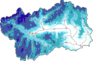 Hauter de neige + donn&eacute;es de station automatiques (AWS) + donn&eacute;es Modello 1 AINEVA (MOD1) au-dessous de 2000 m