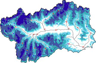 Altezza neve al suolo + dati stazioni automatiche (AWS) e Modelli 1 AINEVA (MOD1) sotto i 2000 m