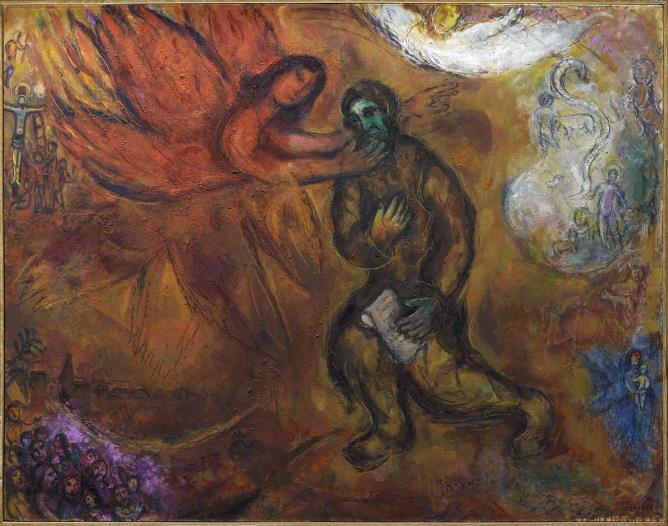 "Il profeta Isaia", 1968.  Olio su tela, 114 x 146 cm. Nizza, Musée National Marc Chagall, MBMC 1997-1. Credit: © Chagall ®, by Siae 2026 RMN-Grand Palais / Dist. Foto SCALA, Firenze