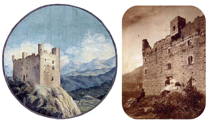 Castello di Ussel: a) olio su tela, fine del XIX secolo; b) cartolina del 1896.