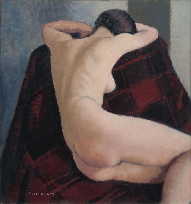 Abbandono (Nudo di schiena),1929 ca., olio su tavola 51,5 x 48,2 cm        GAM-Galleria Civica d’Arte Moderna e Contemporanea, Torino (fotografia: Studio Gonella)