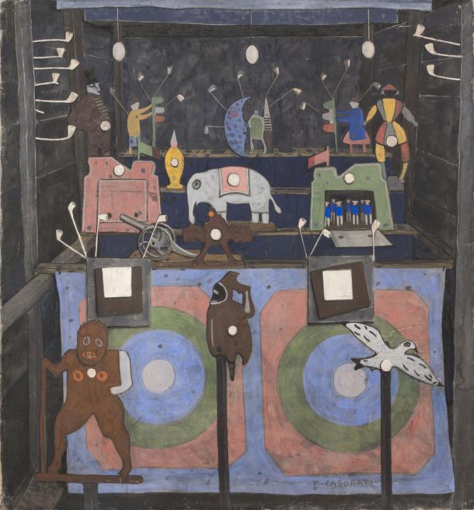 Tiro al bersaglio o Tiro a segno, 1919, tempera su tela, 130 x 120 cm        Collezione privata, Torino (fotografia: Pino dell'Aquila)