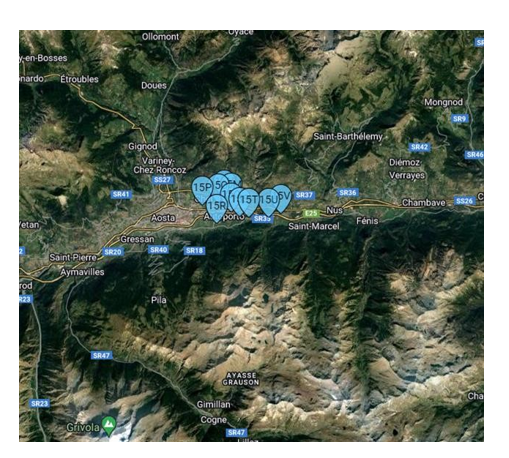 Posizione delle trappole installate nel 2023 nel focolaio in Media Valle 