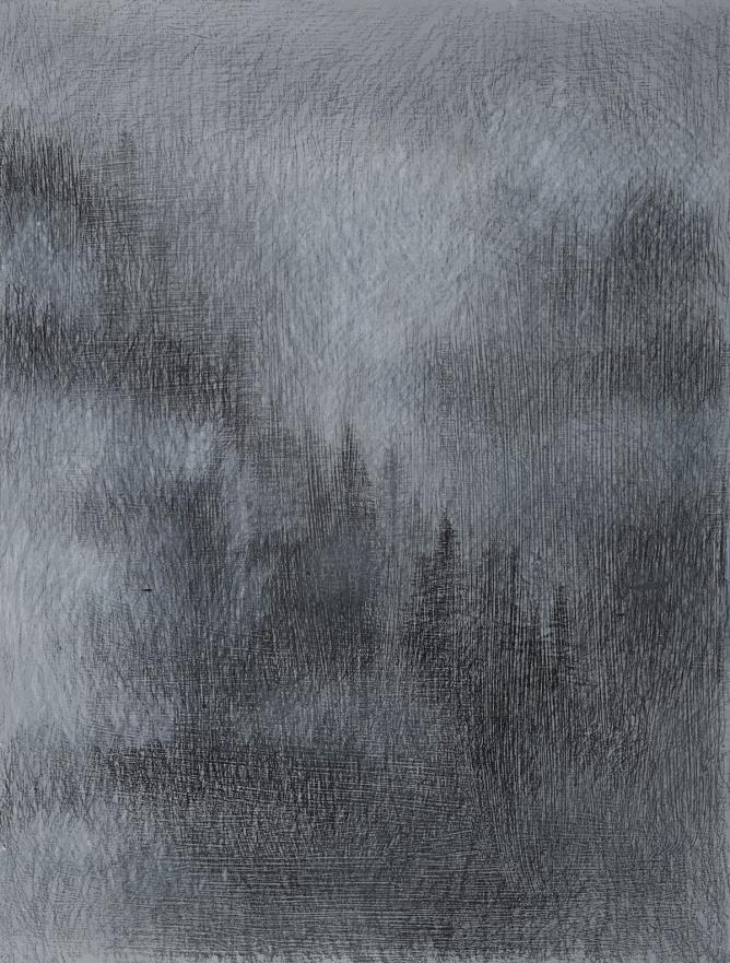 Massimo Sacchetti, Misty grey 1, 2024. Tempere su tavola, cm 30x40